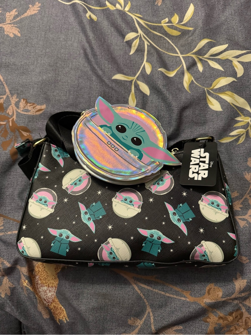 Star Wars Kids Crossbody Bag with Holographic Pink & Teal Grogu Coin Purse
